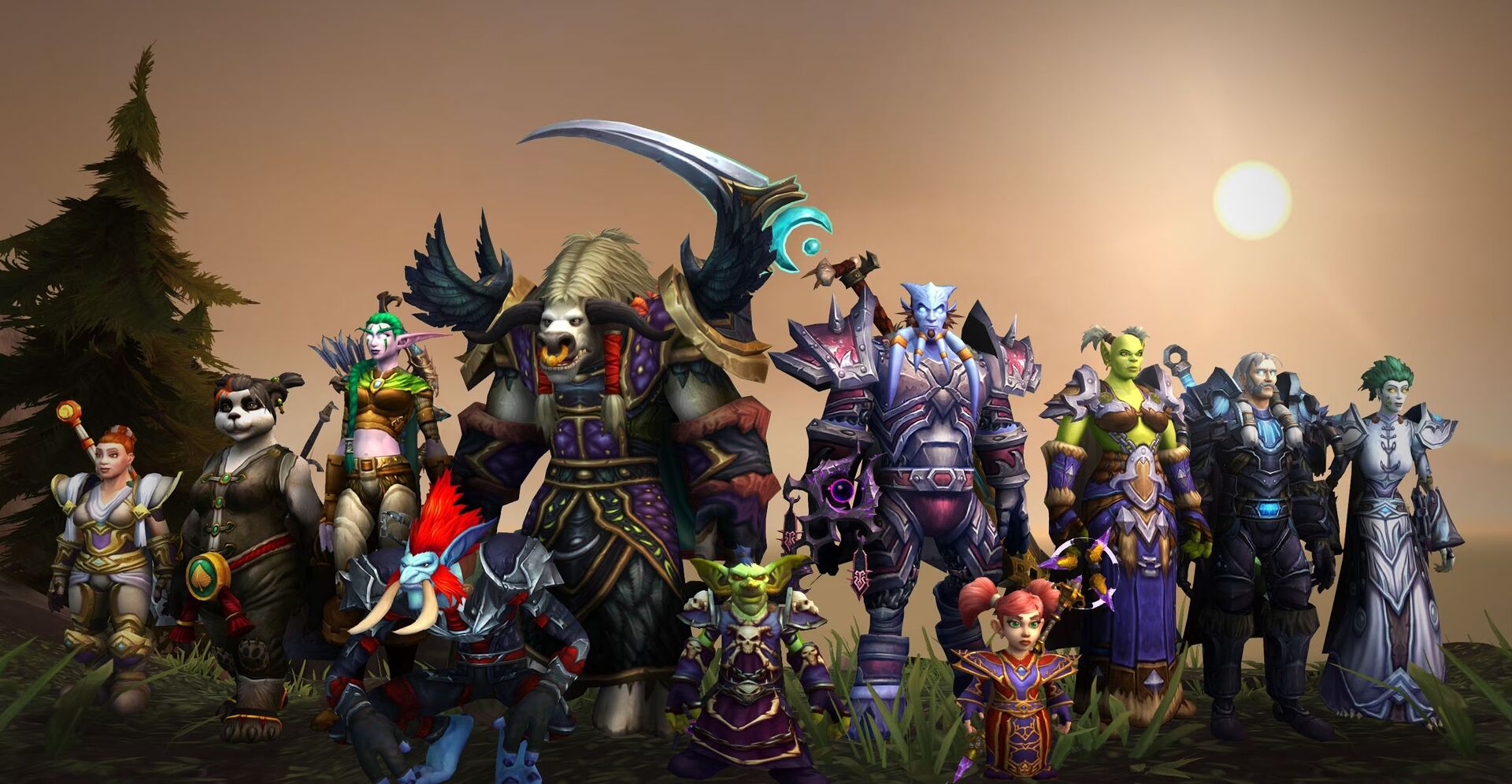 an image showing a lineup of classes and characters from World of Warcraft