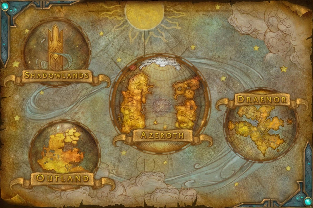 An map of different worlds in World of Warcraft