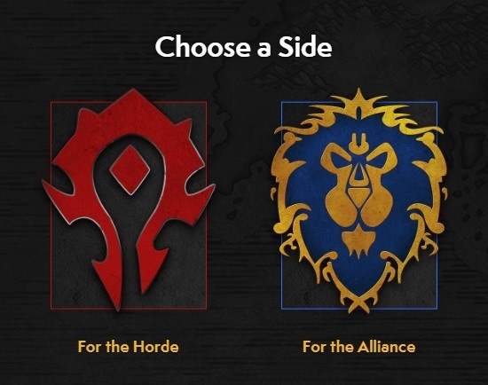 Image of the Horde's symbol and Alliance symbol side by side